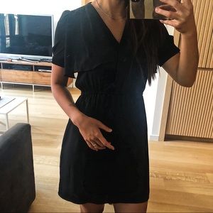 Vintage Black Ruffle Drape Mini Dress